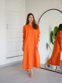 Oversized Linen Shirt Dress in Orange SAK ATELIER