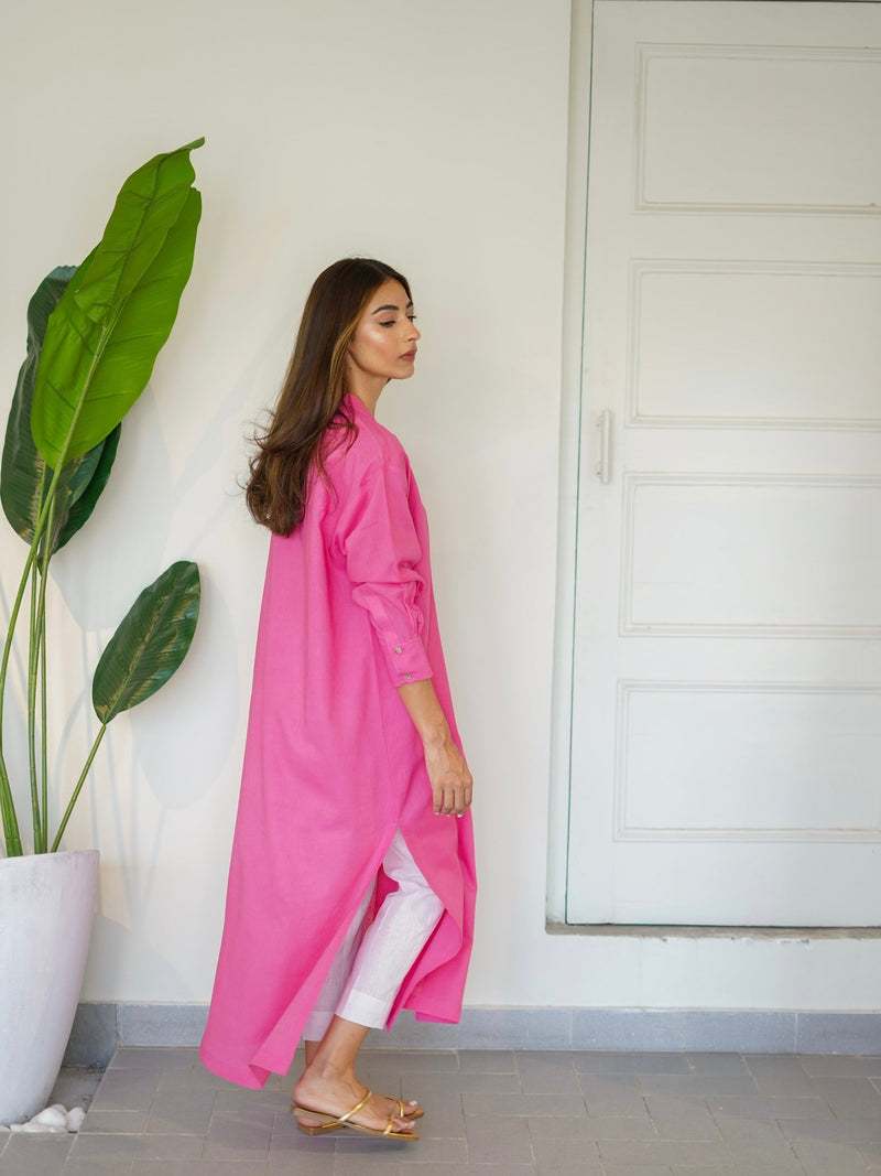 Oversized Linen Shirt Dress in Pink SAK ATELIER